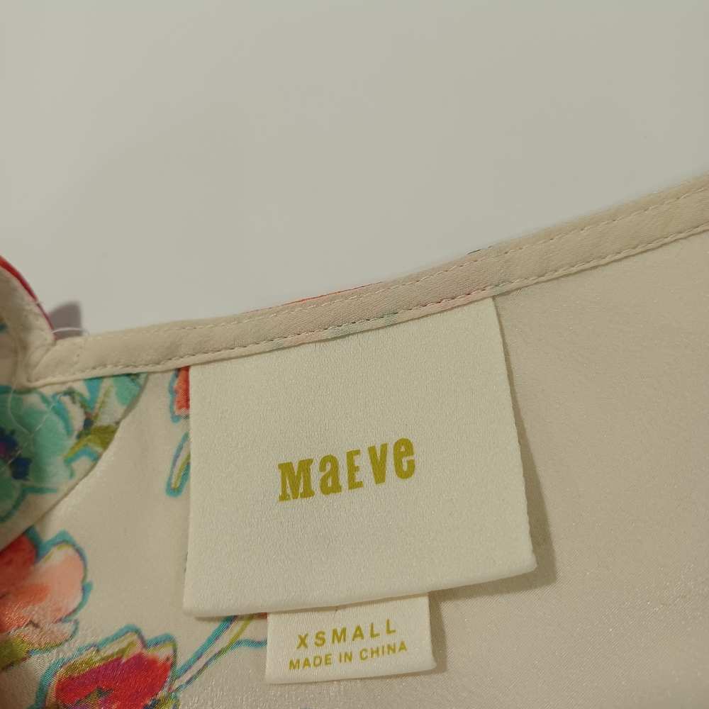 Maeve Anthropology Cream and Turquoise Floral Fresh Blouse - Picture 2 of 5
